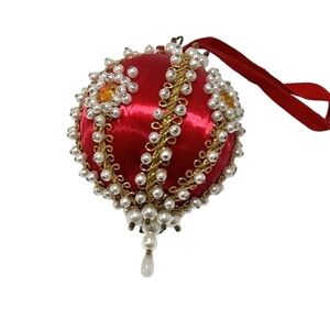 Vintage Red Pushpin Beaded Christmas Ornament